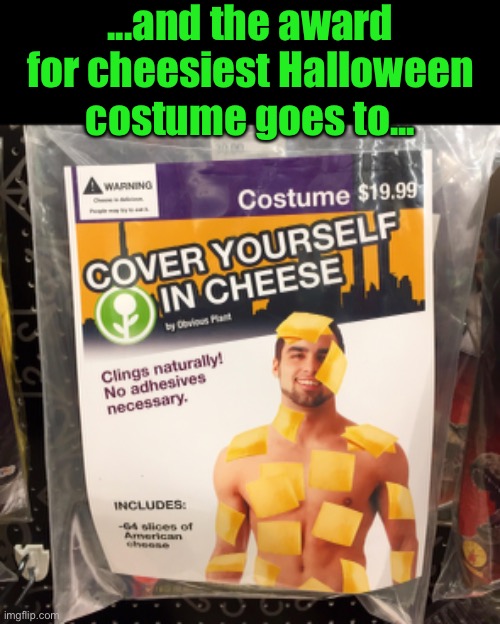 Cheesy Meme | ...and the award for cheesiest Halloween costume goes to... | image tagged in funny memes,halloween,costume | made w/ Imgflip meme maker