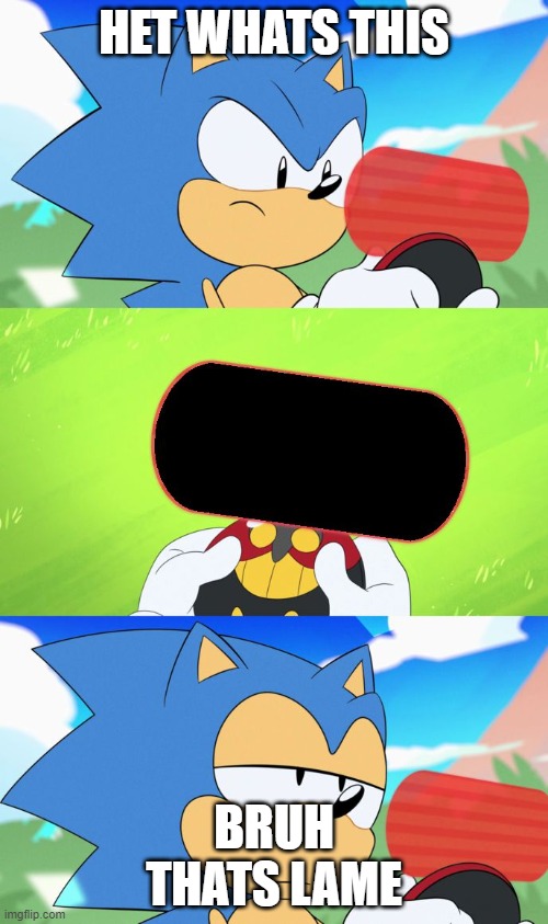 Sonic Dumb Message Meme | HET WHATS THIS; BRUH THATS LAME | image tagged in sonic dumb message meme | made w/ Imgflip meme maker