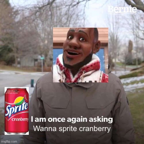 Sprite cranberry | Wanna sprite cranberry | image tagged in memes,bernie i am once again asking for your support | made w/ Imgflip meme maker