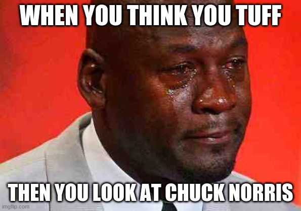 When you realise you can never be the strongest | WHEN YOU THINK YOU TUFF; THEN YOU LOOK AT CHUCK NORRIS | image tagged in crying michael jordan | made w/ Imgflip meme maker