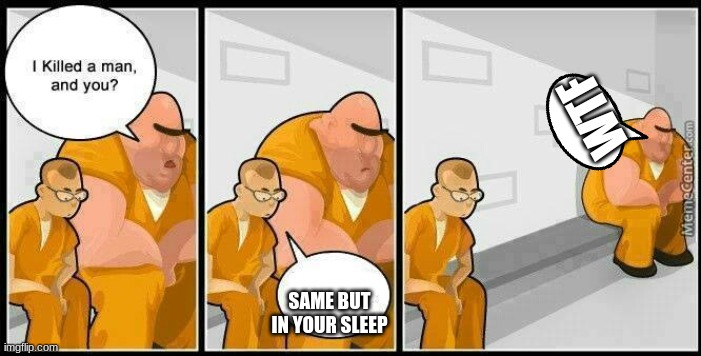 wtf | WTF; SAME BUT IN YOUR SLEEP | image tagged in prisoners blank | made w/ Imgflip meme maker