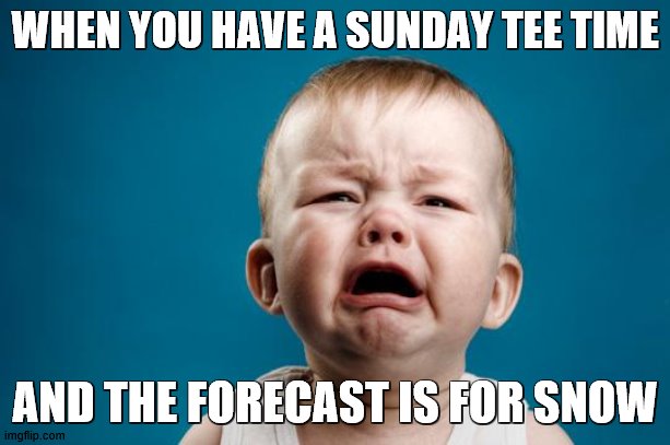 BABY CRYING | WHEN YOU HAVE A SUNDAY TEE TIME; AND THE FORECAST IS FOR SNOW | image tagged in baby crying | made w/ Imgflip meme maker