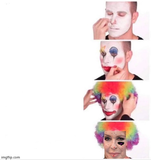 Clown Applying Makeup | image tagged in clown applying makeup,kylie minogue,kylieminoguesucks,google kylie minogue,kylie minogue memes | made w/ Imgflip meme maker