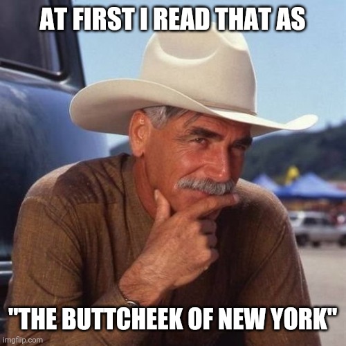 AT FIRST I READ THAT AS "THE BUTTCHEEK OF NEW YORK" | made w/ Imgflip meme maker