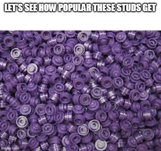 Let's see how popular these studs get. | LET'S SEE HOW POPULAR THESE STUDS GET | image tagged in lego,purple | made w/ Imgflip meme maker