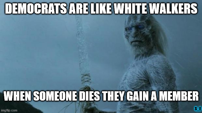 White Walker | DEMOCRATS ARE LIKE WHITE WALKERS; WHEN SOMEONE DIES THEY GAIN A MEMBER; S_E | image tagged in white walker | made w/ Imgflip meme maker