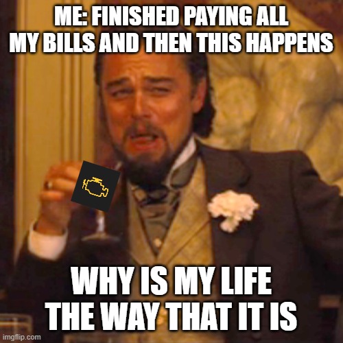 Laughing Leo Meme | ME: FINISHED PAYING ALL MY BILLS AND THEN THIS HAPPENS; WHY IS MY LIFE THE WAY THAT IT IS | image tagged in memes,laughing leo | made w/ Imgflip meme maker