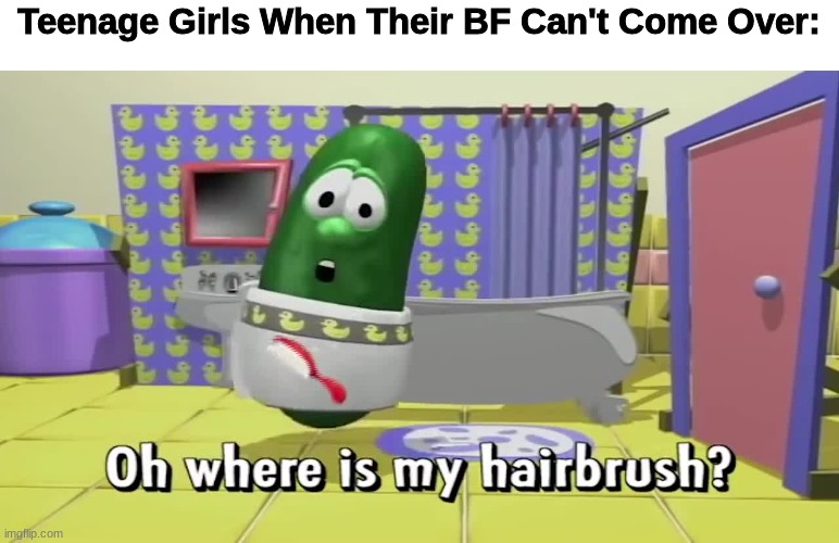Where is my hairbrush | Teenage Girls When Their BF Can't Come Over: | image tagged in funny,clean | made w/ Imgflip meme maker