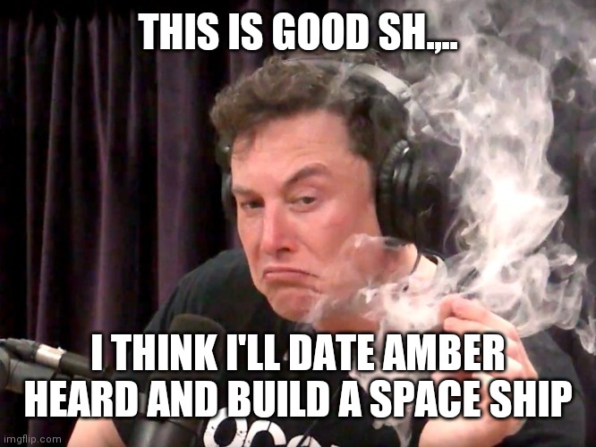 Blunt talk | THIS IS GOOD SH.,.. I THINK I'LL DATE AMBER HEARD AND BUILD A SPACE SHIP | image tagged in elon musk weed | made w/ Imgflip meme maker