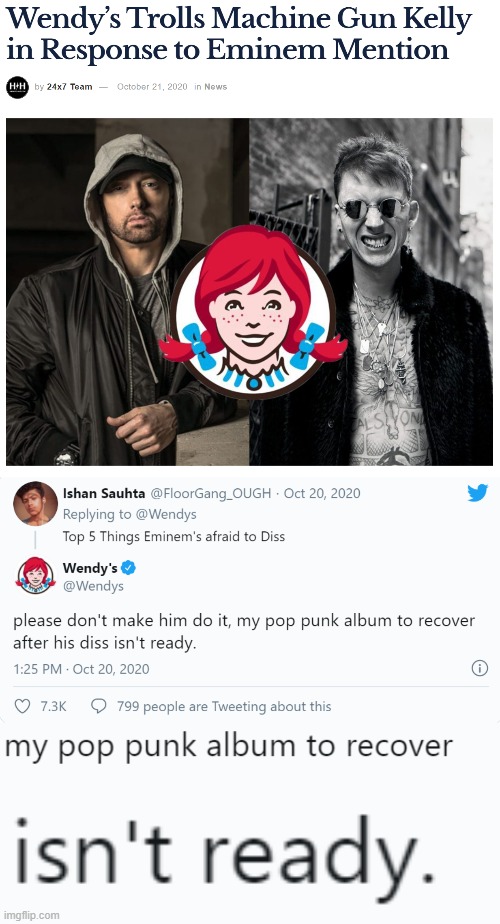 The most legendary Twitter account in the game claps back | image tagged in eminem,wendy's,rappers,diss | made w/ Imgflip meme maker