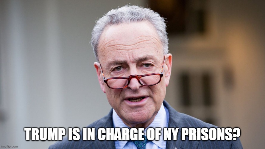 chuck schumer | TRUMP IS IN CHARGE OF NY PRISONS? | image tagged in chuck schumer | made w/ Imgflip meme maker