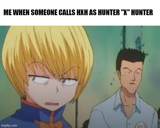 ME WHEN SOMEONE CALLS HXH AS HUNTER "X" HUNTER | image tagged in anime,hunter x hunter | made w/ Imgflip meme maker