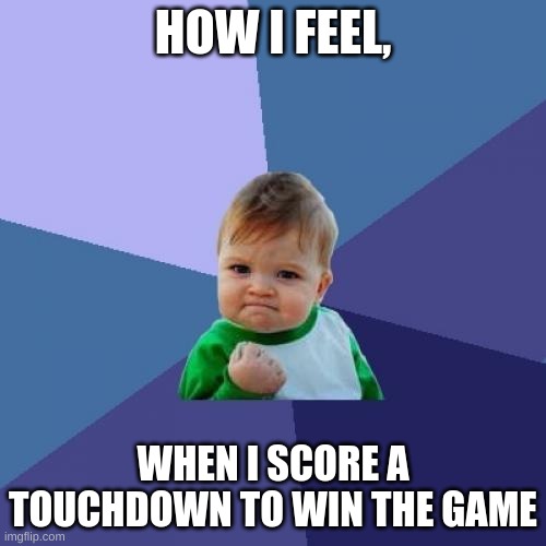 Success Kid | HOW I FEEL, WHEN I SCORE A TOUCHDOWN TO WIN THE GAME | image tagged in memes,success kid | made w/ Imgflip meme maker