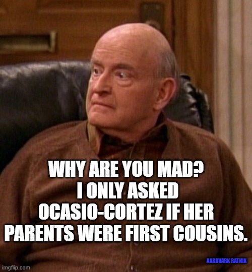 What? |  WHY ARE YOU MAD?  I ONLY ASKED OCASIO-CORTEZ IF HER PARENTS WERE FIRST COUSINS. AARDVARK RATNIK | image tagged in funny memes,politics,aoc,joe biden,donald trump | made w/ Imgflip meme maker
