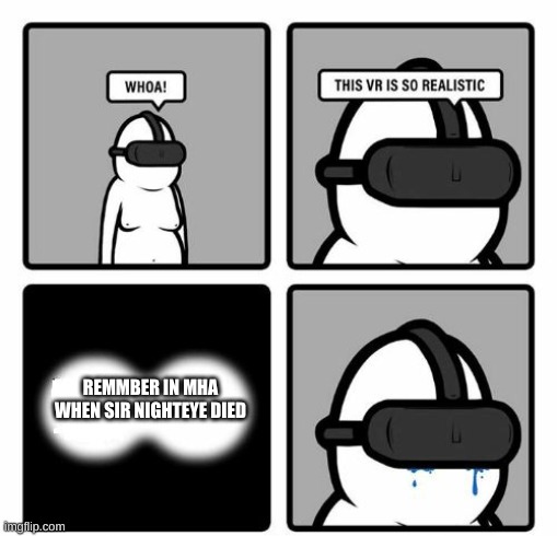 Whoa! This VR is so realistic! | REMMBER IN MHA WHEN SIR NIGHTEYE DIED | image tagged in whoa this vr is so realistic | made w/ Imgflip meme maker