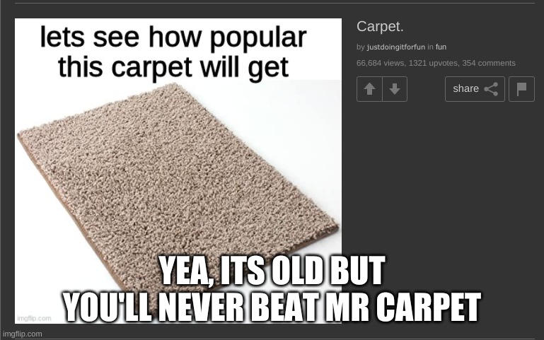 YEA, ITS OLD BUT YOU'LL NEVER BEAT MR CARPET | made w/ Imgflip meme maker