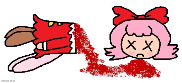 Ribbon Is Dead (LOL) | image tagged in kirby,gore,blood,death,funny,cute | made w/ Imgflip meme maker