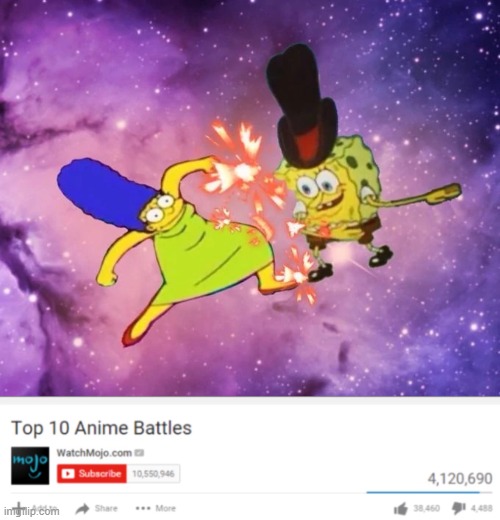 Ah Yes.  The Classic Anime Battle. | image tagged in top 10 anime battles,marge simpson,spongebob,memes,anime | made w/ Imgflip meme maker