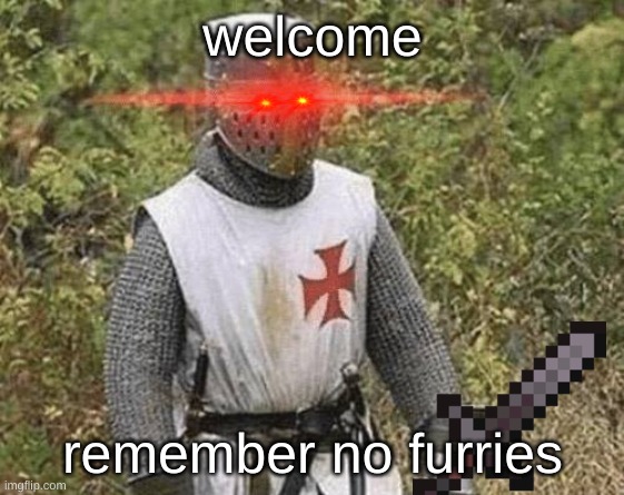 Growing Stronger Crusader | welcome; remember no furries | image tagged in growing stronger crusader | made w/ Imgflip meme maker