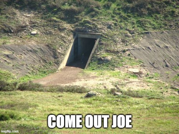 bunker | COME OUT JOE | image tagged in bunker | made w/ Imgflip meme maker