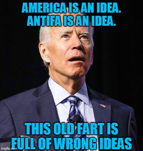 Joe Biden | AMERICA IS AN IDEA.
ANTIFA IS AN IDEA. THIS OLD FART IS FULL OF WRONG IDEAS | image tagged in joe biden | made w/ Imgflip meme maker