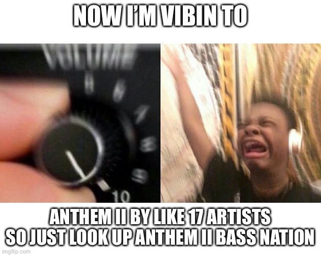 No literally. If you look it up on YouTube there’s at least 8 producers | NOW I’M VIBIN TO; ANTHEM II BY LIKE 17 ARTISTS SO JUST LOOK UP ANTHEM II BASS NATION | image tagged in loud music | made w/ Imgflip meme maker