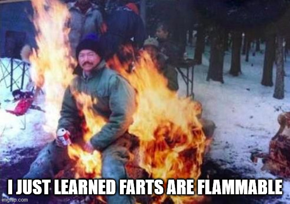 Methane explosion | I JUST LEARNED FARTS ARE FLAMMABLE | image tagged in memes,ligaf,fart,farting,fire | made w/ Imgflip meme maker