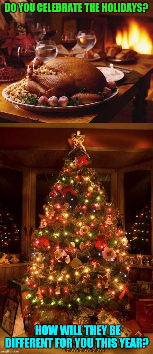 I'm hoping to finally be with my extended family this Christmas | DO YOU CELEBRATE THE HOLIDAYS? HOW WILL THEY BE DIFFERENT FOR YOU THIS YEAR? | image tagged in thanksgiving,christmas tree | made w/ Imgflip meme maker