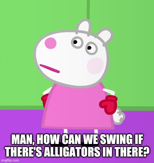 MAN, HOW CAN WE SWING IF THERE'S ALLIGATORS IN THERE? | made w/ Imgflip meme maker