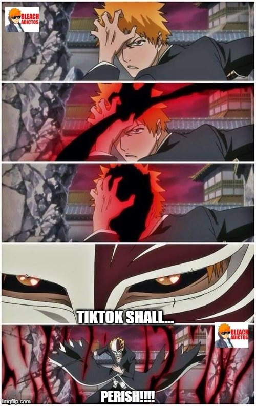 Cubreboca Bleach | TIKTOK SHALL... PERISH!!!! | image tagged in cubreboca bleach | made w/ Imgflip meme maker