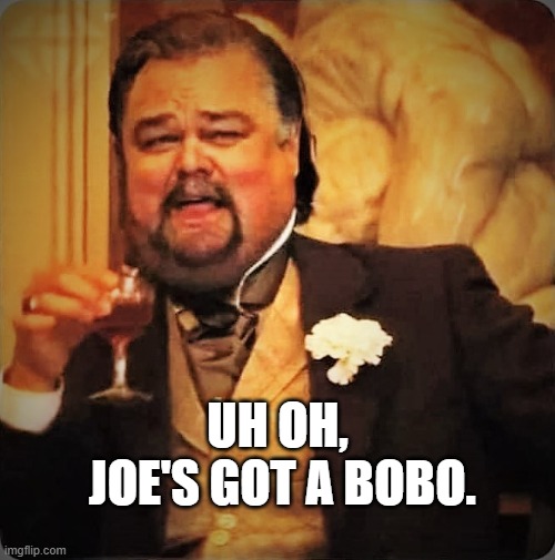 Bobo Joe | UH OH,
 JOE'S GOT A BOBO. | image tagged in leonardo dicaprio,political meme,oops | made w/ Imgflip meme maker