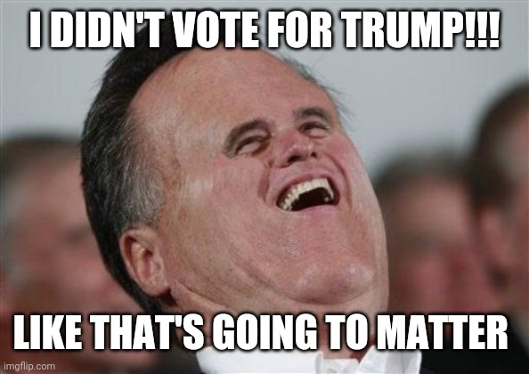 Small Face Romney Meme | I DIDN'T VOTE FOR TRUMP!!! LIKE THAT'S GOING TO MATTER | image tagged in memes,small face romney | made w/ Imgflip meme maker