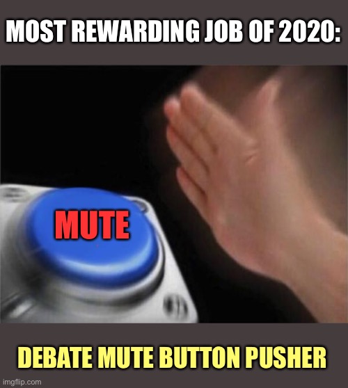 Most satisfying job of 2020! | MOST REWARDING JOB OF 2020:; MUTE; DEBATE MUTE BUTTON PUSHER | image tagged in memes,presidential debate | made w/ Imgflip meme maker