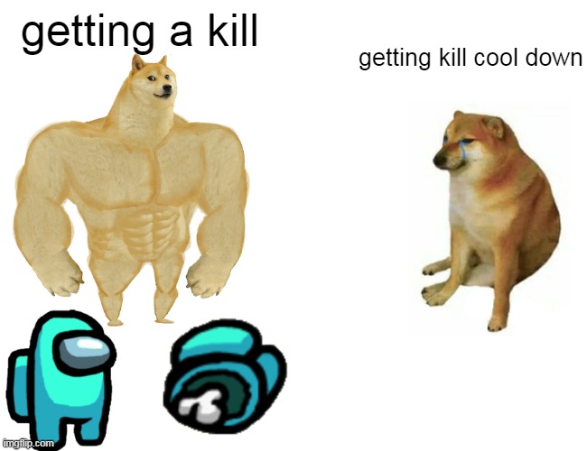 VROMMMMMMMMMMMMM | getting a kill; getting kill cool down | image tagged in memes,buff doge vs cheems | made w/ Imgflip meme maker