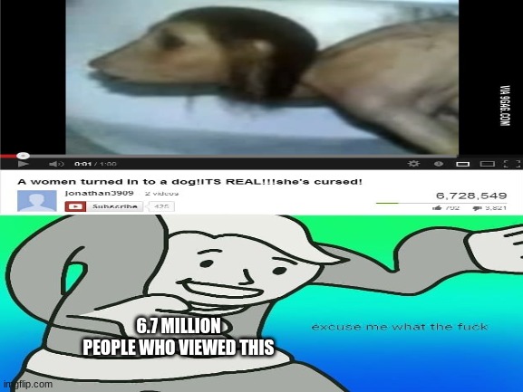 Ummm... | 6.7 MILLION PEOPLE WHO VIEWED THIS | image tagged in fallout hold up,excuse me what the fuck,weird stuff,youtube,funny memes | made w/ Imgflip meme maker