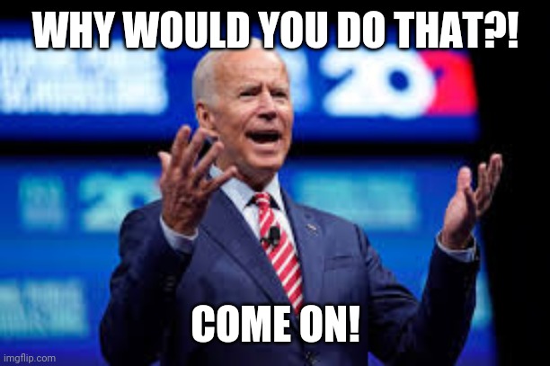 Come on! | WHY WOULD YOU DO THAT?! COME ON! | image tagged in biden come on | made w/ Imgflip meme maker
