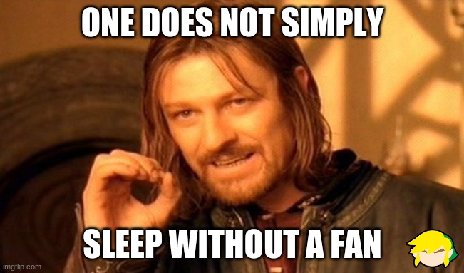 Take a second to appreciate fans. | ONE DOES NOT SIMPLY; SLEEP WITHOUT A FAN | image tagged in memes,one does not simply,mini fan,ceiling fan,tower fan,air conditioner | made w/ Imgflip meme maker