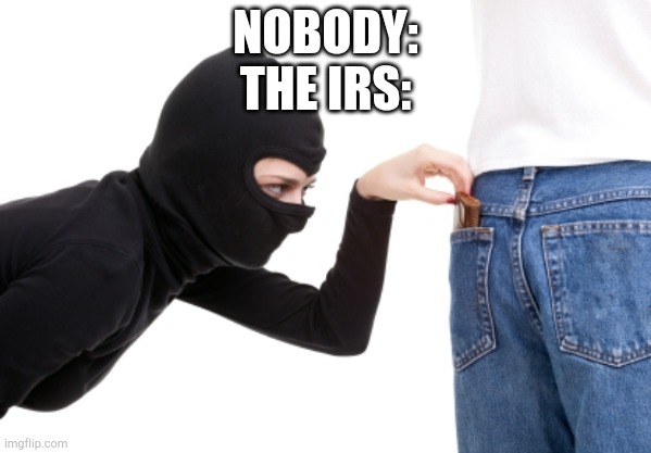 steal | NOBODY:
THE IRS: | image tagged in steal,taxes,taxation is theft,income taxes,libertarian | made w/ Imgflip meme maker
