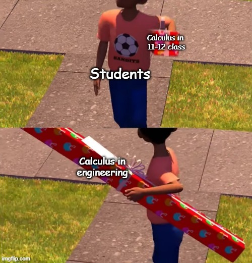 Calculus | Calculus in 
11-12 class; Students; Calculus in
engineering | image tagged in toy story gift kid | made w/ Imgflip meme maker
