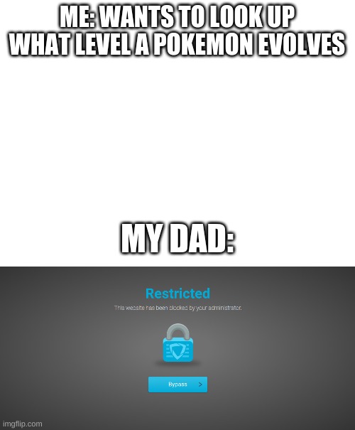 Posting at 12:58 AM *sigh* I have no life | ME: WANTS TO LOOK UP WHAT LEVEL A POKEMON EVOLVES; MY DAD: | image tagged in blank white template | made w/ Imgflip meme maker