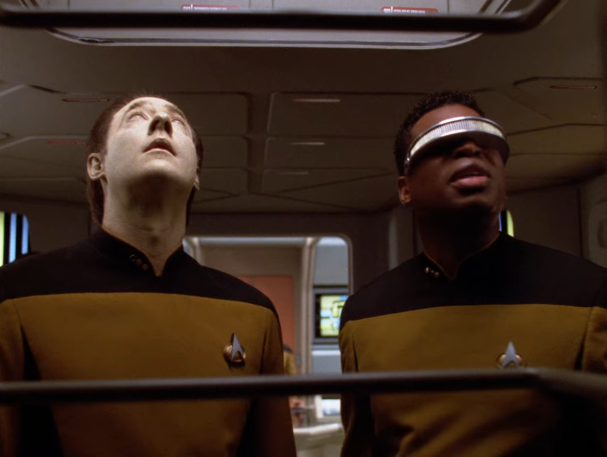 Data and Geordi Looking Up Blank Meme Template