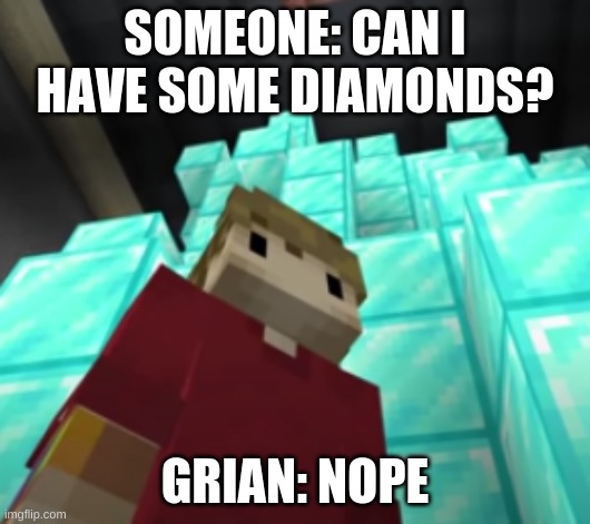 Grian Diamonds | SOMEONE: CAN I HAVE SOME DIAMONDS? GRIAN: NOPE | image tagged in grian pathetic | made w/ Imgflip meme maker