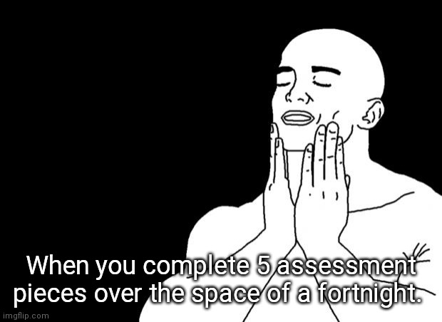Study smart not hard | When you complete 5 assessment pieces over the space of a fortnight. | image tagged in smooth face | made w/ Imgflip meme maker