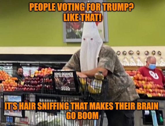 PEOPLE VOTING FOR TRUMP? 
LIKE THAT! IT’S HAIR SNIFFING THAT MAKES THEIR BRAIN 
GO BOOM | made w/ Imgflip meme maker