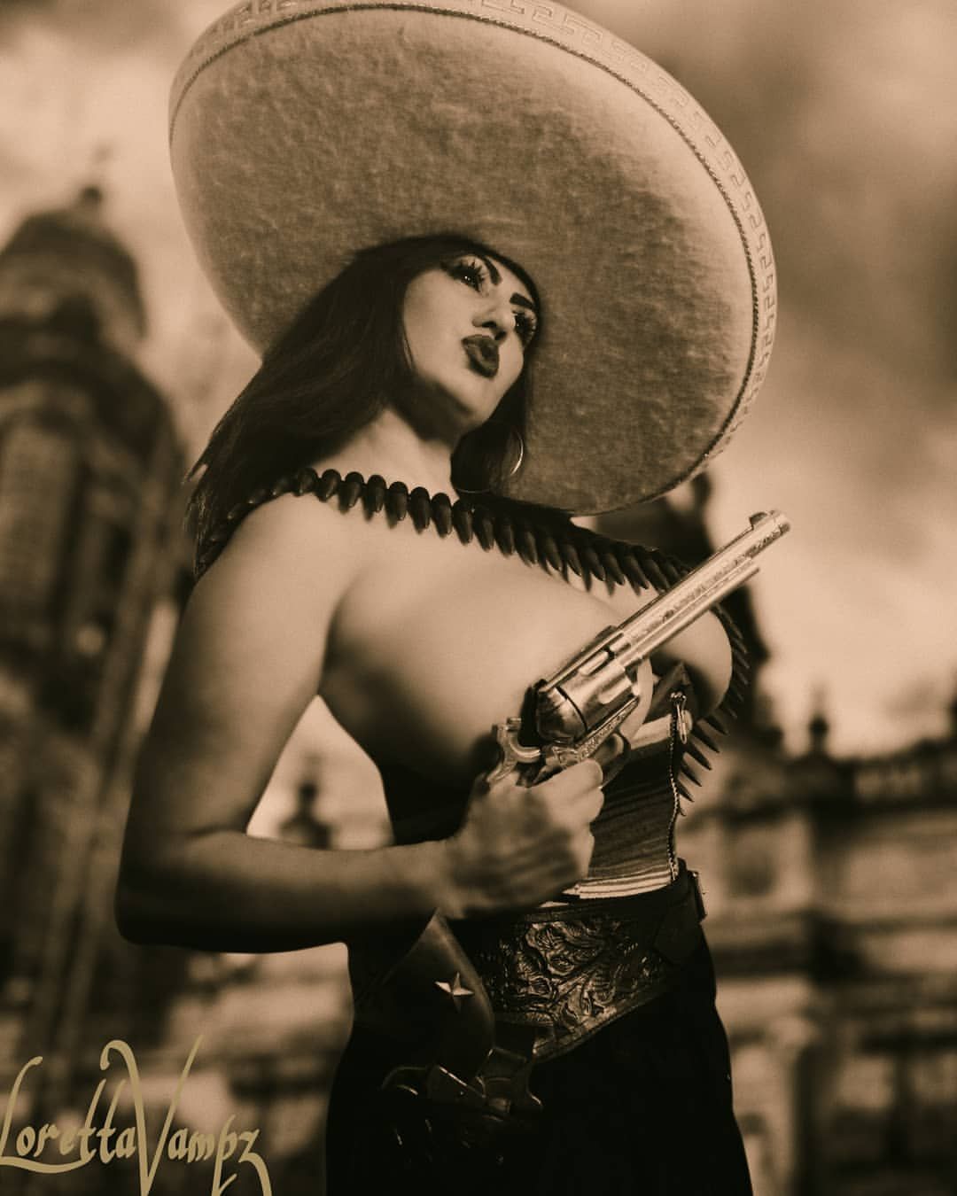 High Quality Loretta Vampz NSFW Mexican Gun Blank Meme Template