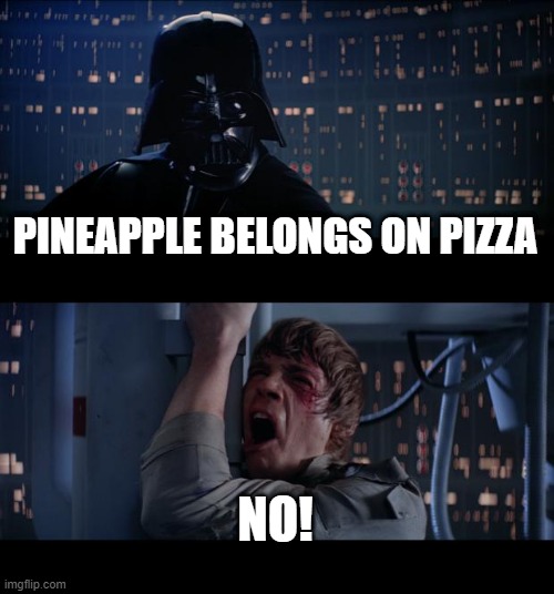 Star Wars No | PINEAPPLE BELONGS ON PIZZA; NO! | image tagged in memes,star wars no | made w/ Imgflip meme maker