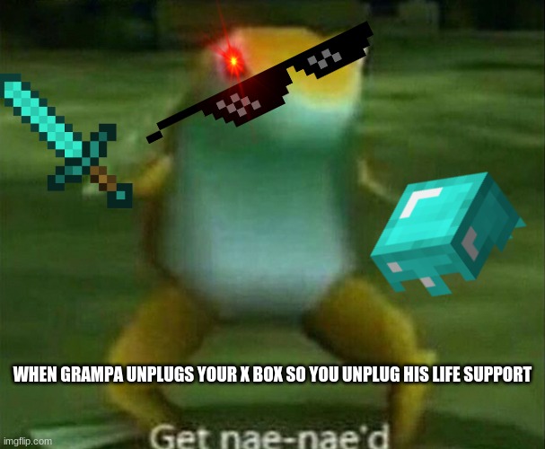 get nae naed grampa | WHEN GRAMPA UNPLUGS YOUR X BOX SO YOU UNPLUG HIS LIFE SUPPORT | image tagged in get nae-nae'd,memes | made w/ Imgflip meme maker