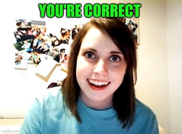 Overly Attached Girlfriend Meme | YOU'RE CORRECT | image tagged in memes,overly attached girlfriend | made w/ Imgflip meme maker