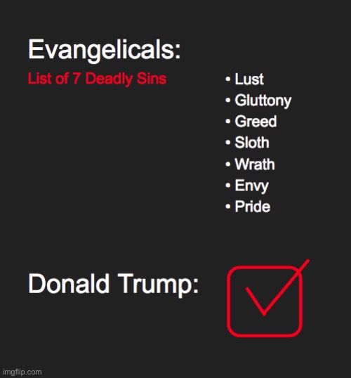 Trump Seven Deadly Sins | image tagged in trump seven deadly sins | made w/ Imgflip meme maker