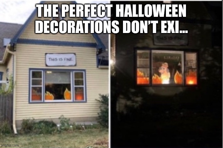 The perfect Halloween decorations don’t exi... | THE PERFECT HALLOWEEN DECORATIONS DON’T EXI... | image tagged in this is fine,spooktober,halloween | made w/ Imgflip meme maker